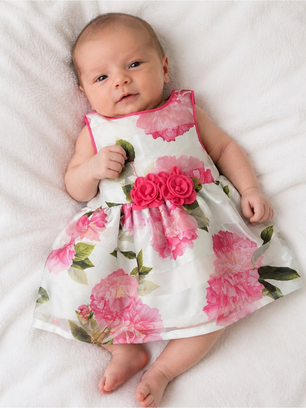 Mia & Mimi Newborn Floral Easter Party Dress Pink Organza NB